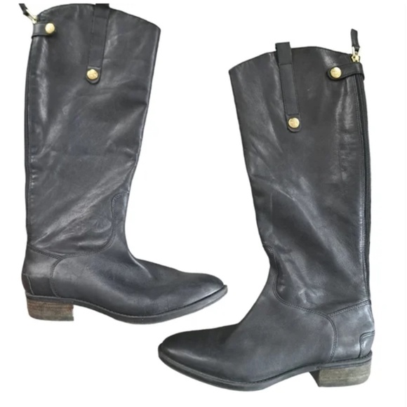 Sam Edelman Anthropologie Penny Boot Black supple Leather Riding 8.5 - Picture 1 of 13